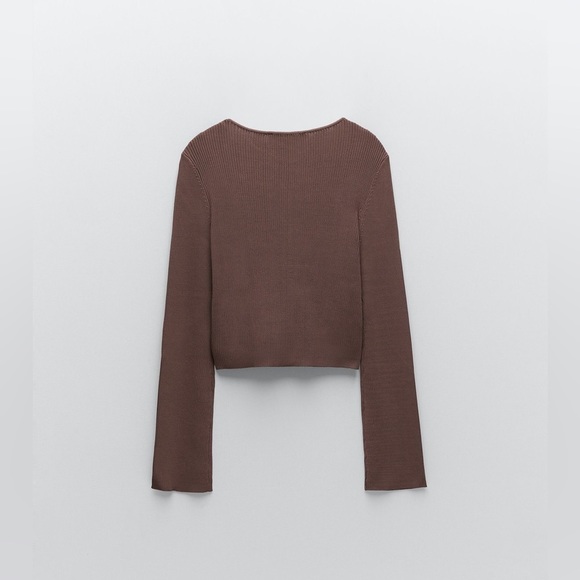 Zara Ribbed  Crop Cardigan Velvet Lined Buttons Knit Brown Women's‎ Size Medium - Picture 12 of 13